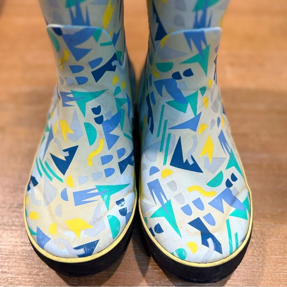 Bogs Kids Rain Boots Sparse Geo Blue Multi Waterproof Pull-On‎ Handles Sz 3